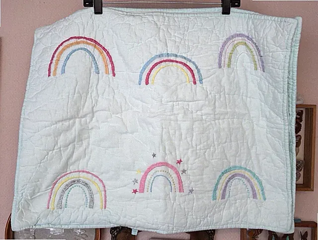 2 Pottery Barn Kids Molly Rainbow Standard Quilted Shams green 20” x 26”