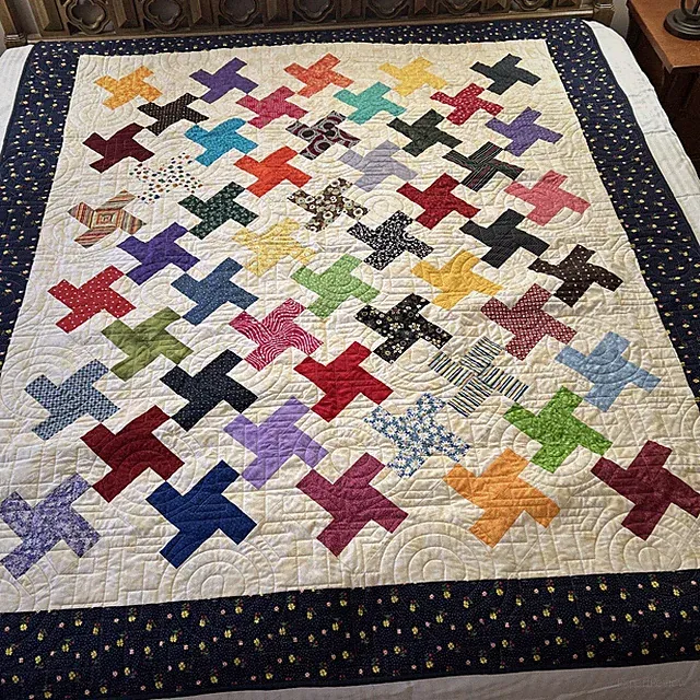 79” X 69” Scrappy Rainbow Pinwheel Quilt Throw Single/ Double Bed Spread