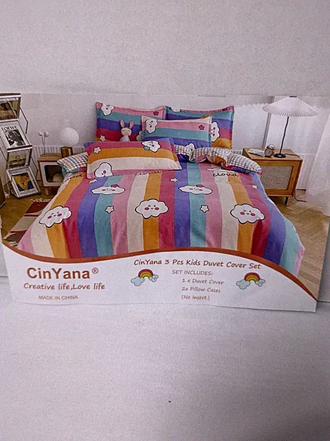CinYana Rainbow Full/queen Duvet Cover Set Fluffy Duvet Cover Cartoon Character