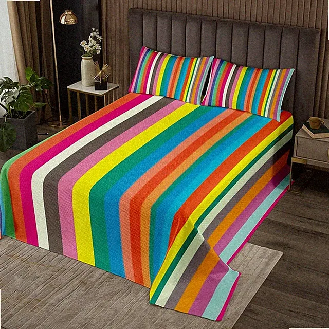 Colorful Stripes Bedspread Set Queen Size for ,Boys Girls Rainbow Lines Quilt...