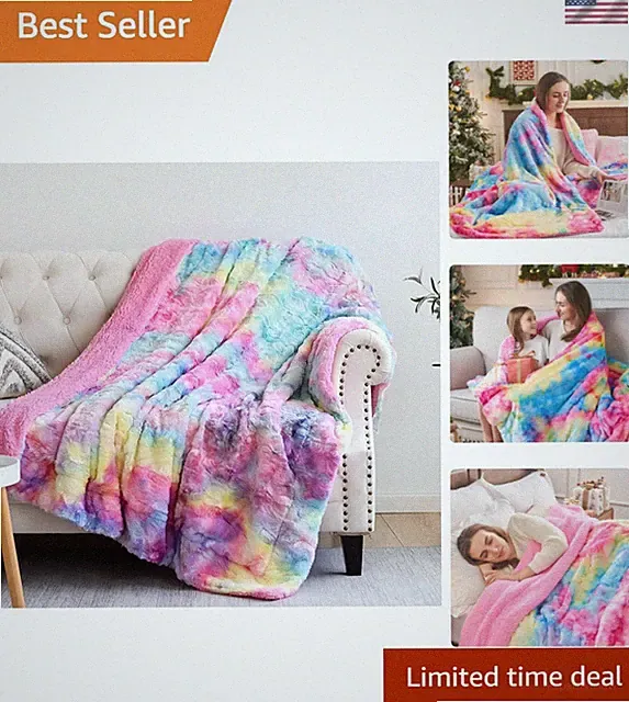 Cozy Dark Rainbow Faux Fur Throw Blanket - Lightweight 40"x50" Perfect Gift