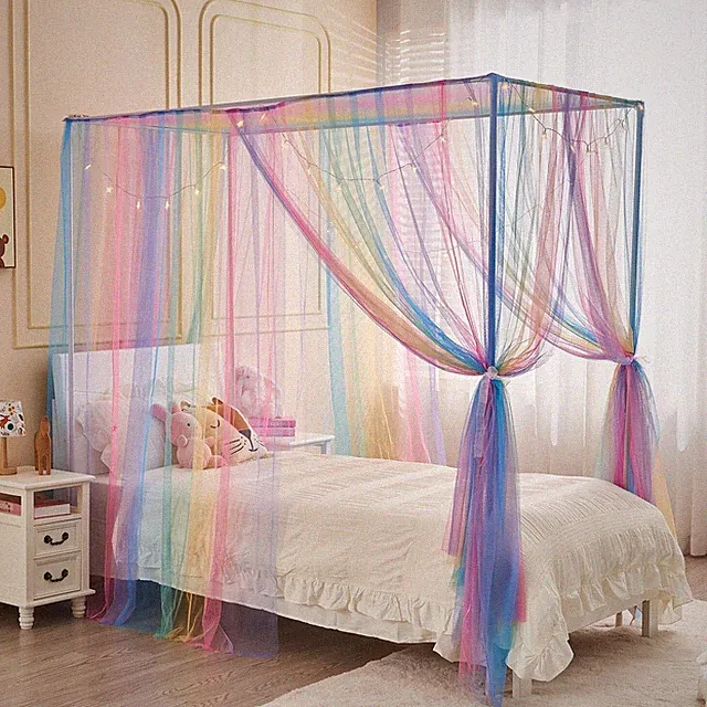 Girls Kids Rainbow Bedspread with DIY Star Stickers Bedspread Curtains