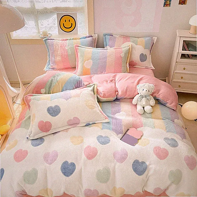 Girls Teen Rainbow Duvet Cover Queen - Soft Kawaii Bedding Set Full