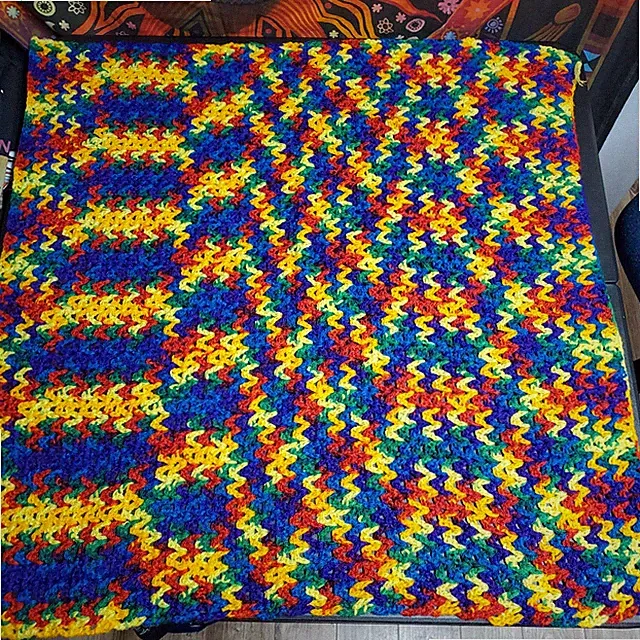 Handcrafted Rainbow Crochet Knit Blanket Couch Throw 33" X 33"