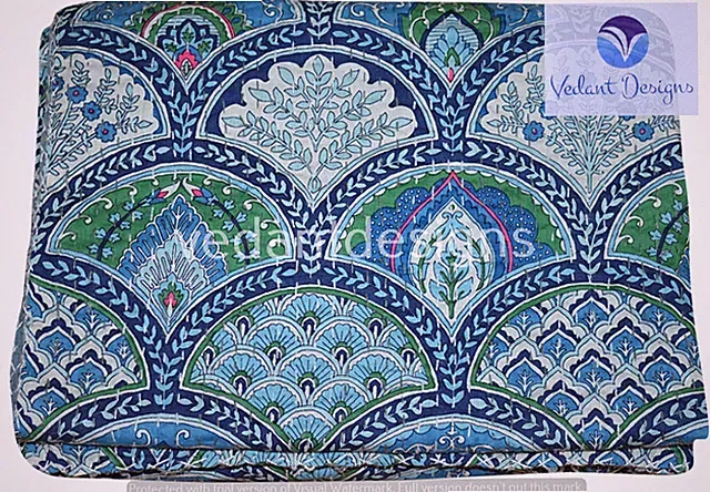 Indian Handmade Rainbow Print Kantha Quilt Reversible Bedspread Twin Cotton