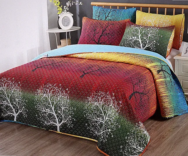 Queen Size Rainbow Tree Print Quilt/Bedspread/Coverlet: One Quilt Only