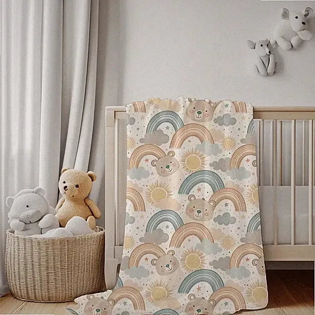 Neutral Rainbow Pattern Velveteen Plush Blanket Modern Cozy