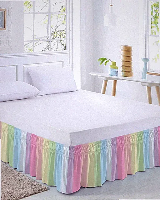 Ombre Rainbow Bed Skirt Queen Size 16 Inch Drop, Adjustable & Elastic Wrap Ar...