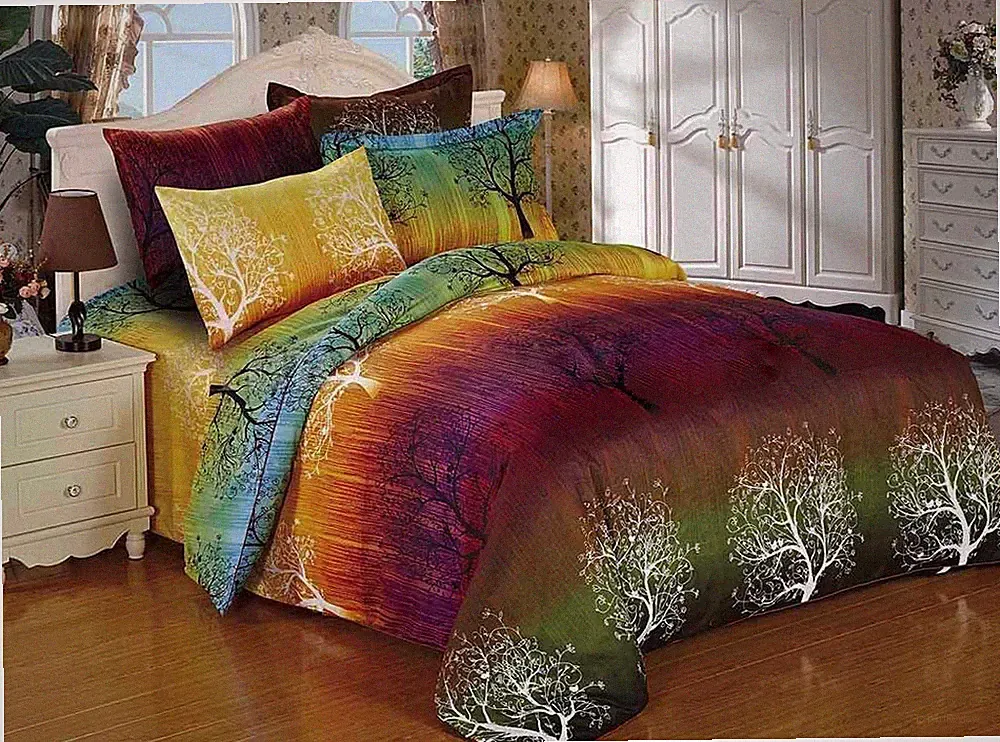OPEN BOX ITEM: Rainbow Tree Print Bedding Set: 1 Duvet Cover + 2 Pillow Shams
