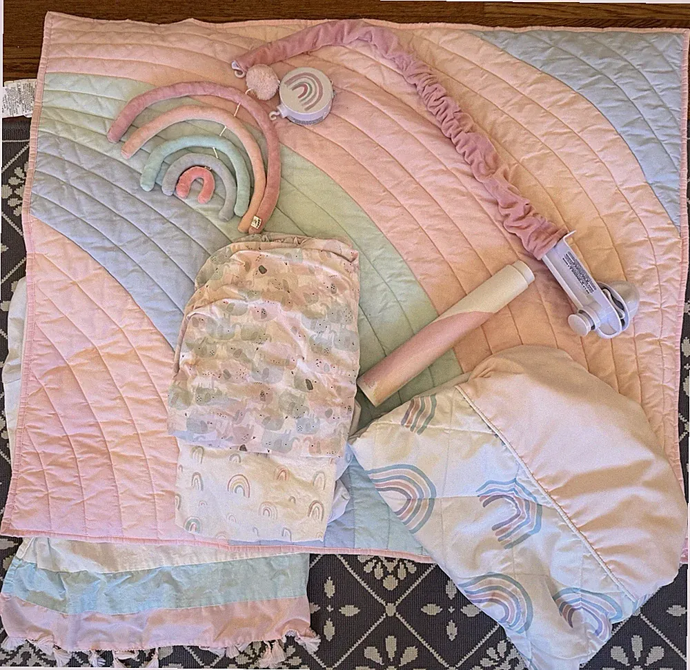 Pastel Rainbow Crib Bedding Set Pink Blue Yellow Green White