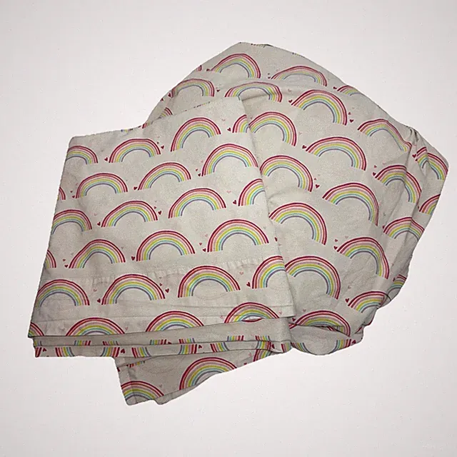 Pottery Barn Kid Pastel Rainbow Heart Twin Fitted Flat Sheet Set Organic Cotton