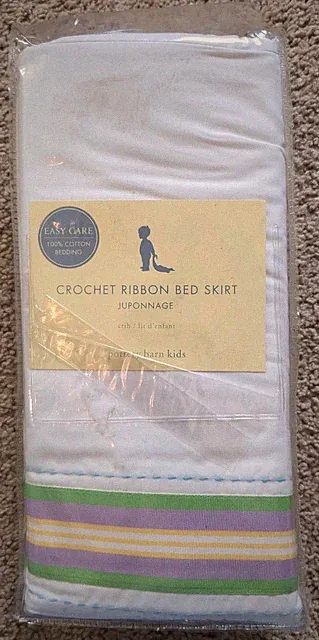 Pottery Barn Kids Baby Crib Skirt Piper NEW SEALED 16" drop Rainbow Ribbon Trim