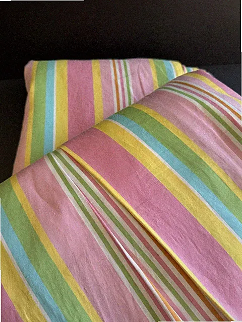 POTTERY BARN KIDS Duvet Cover Bed Skirt Twin Rainbow Striped Pink Green Cotton