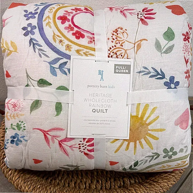 POTTERY BARN KIDS HERITAGE WHOLECLOTH RAINBOW QUILT, FULL/QUEEN ~ MULTI SOFT