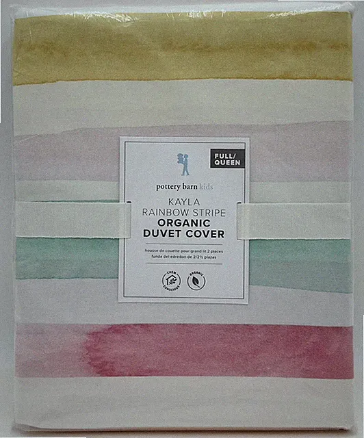 Pottery Barn Kids Kayla Rainbow Stripe Organic FULL / QUEEN Duvet Cover ~ Multi