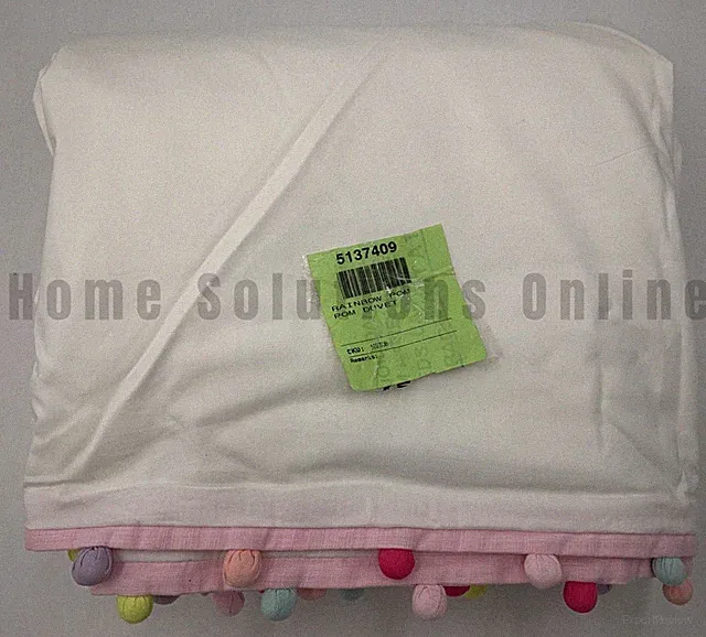 Pottery Barn Kids Rainbow Pom-Pom Duvet Cover Full Queen #S4307 PS