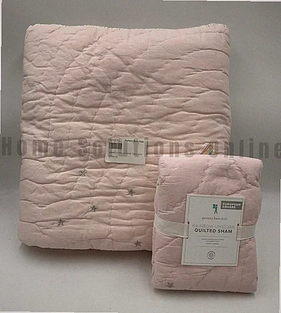 Pottery Barn Kids Rainbow Star Unicorn Twin Quilt 1 Euro Sham Pink #145D