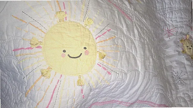 Pottery Barn Kids Twin Sunshine Rainbow Reversible Quilt white yellow 68x86
