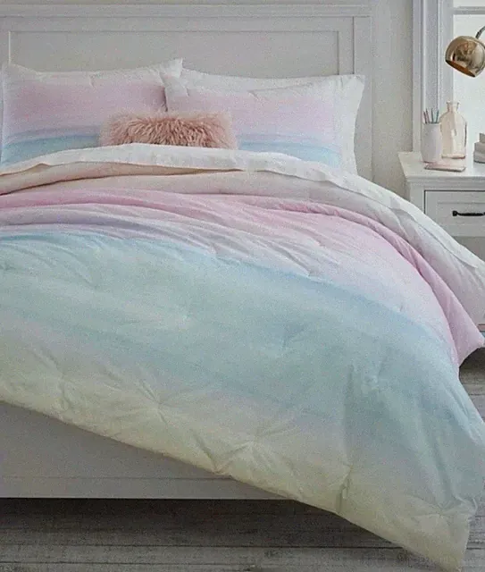 Pottery Barn Teen Ombre Watercolor Pastel Queen Full 86x86 With Shams Rainbow