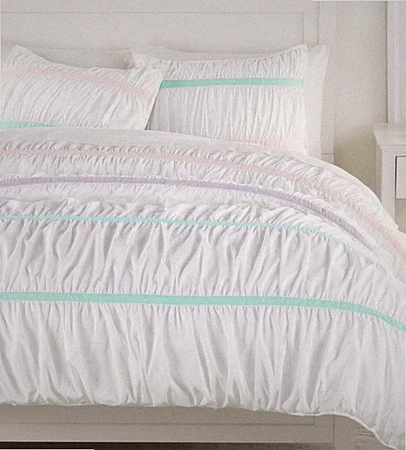 Pottery Barn Teen Pucker Up Comforter Twin XL White & Pastel Rainbow Colors NEW
