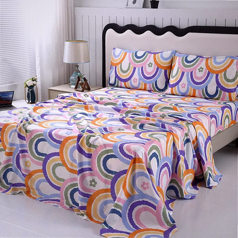 Rainbow Bed Sheets Full Size Soft Microfiber Colorful Bedding Set 4 PCS