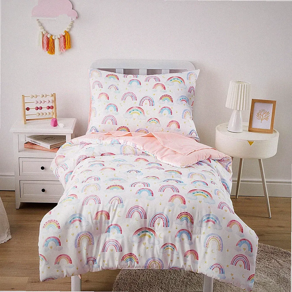 Rainbow Bedding Set for Girls, Cute Colorful Pastel Rainbow with Clouds, 4...