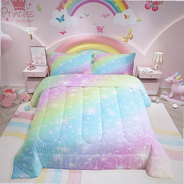 Rainbow Bedding Set for Kids Girls Teens Women Tie Dye Pastel Comforter Set T...