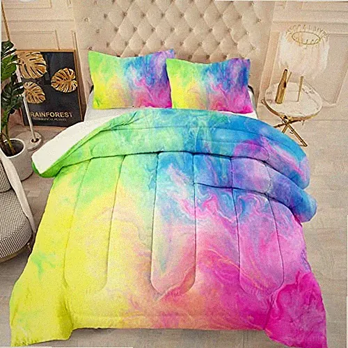 Rainbow Girls Comforter Set Tie Dye Kids Bedding Set Size 3Pcs Twin Rainbow 1
