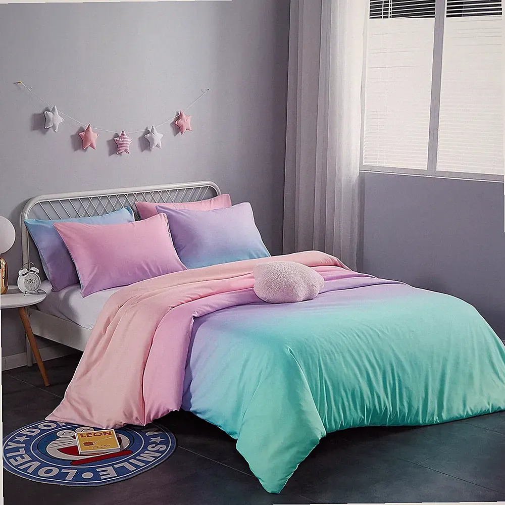 Rainbow Ombre Twin Duvet Cover Set 3-Piece Pastel Bedding with 2 Pillowcases