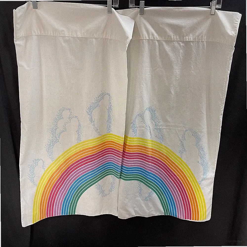 Rainbow Pillowcase Set of 2 Pillowcases King Size Vtg 1980s