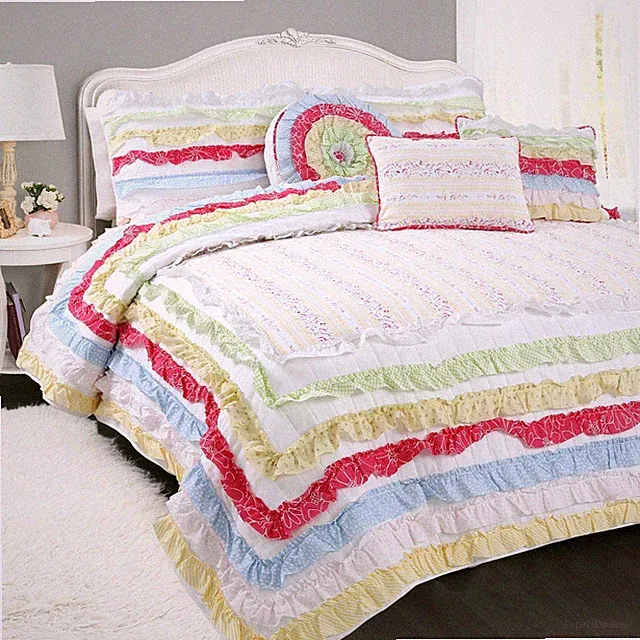 Rainbow Ruffle Lace Cotton 100%Cotton Quilt Set, Bedspread, Coverlet