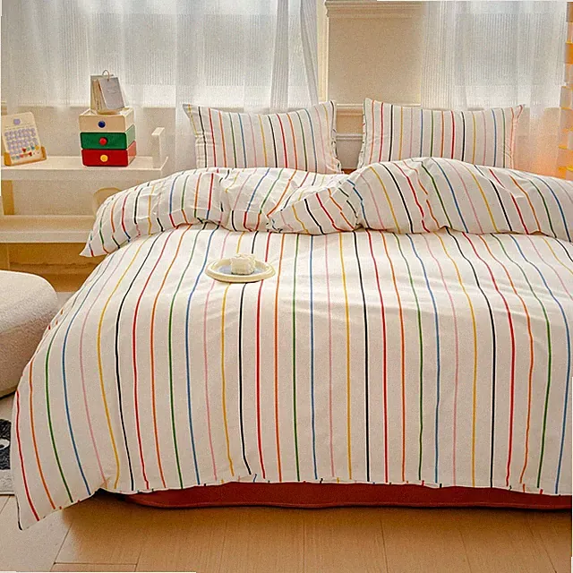 Rainbow Striped Duvet Cover Set Twin 100% Cotton Bedding Colorful Blue Red Bl...