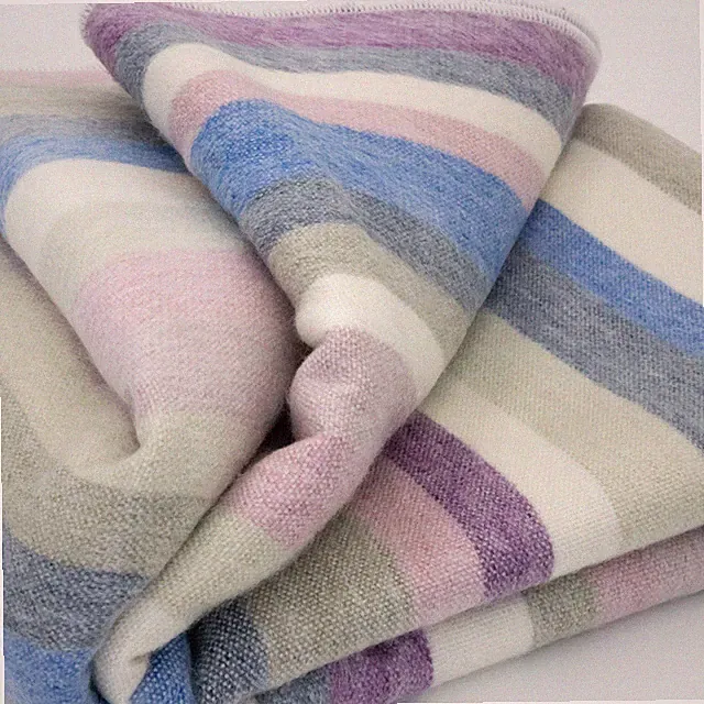 SOFT & WARM STRIPED ALPACA WOOL BLANKET QUEEN BED SOFA THROW PASTEL RAINBOW