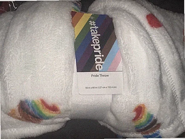#takepride Pride Throw Blanket – Rainbow Hearts – 50” x 60” – NWT