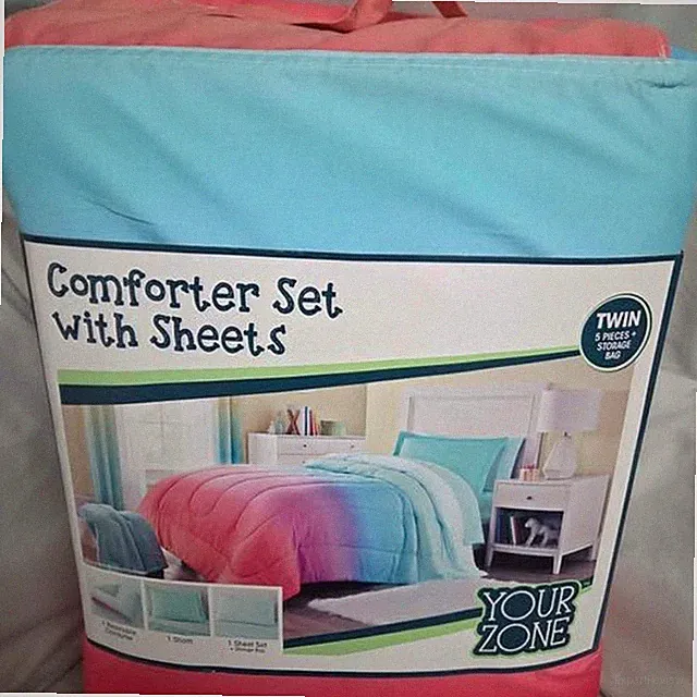 Twin reversible comforter set with sheets 5 pc ombre rainbow colors new