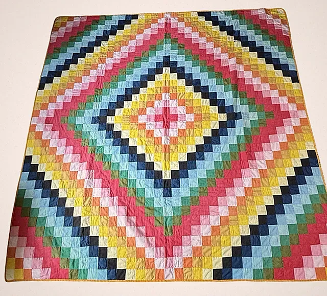 Vintage Diamond Trip Around The World Patchwork Quilt Handmade Rainbow