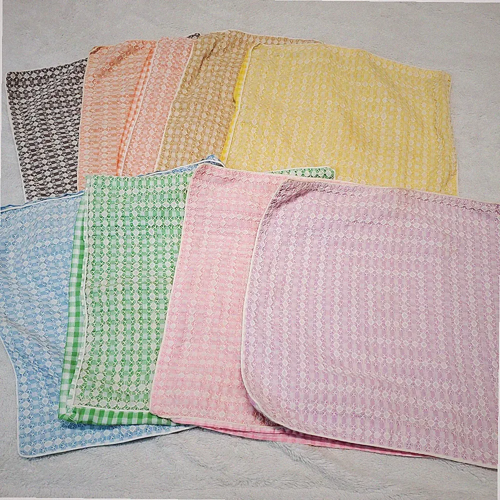 Vintage Handmade Pillow Shams Rainbow Gingham with hand stitched Designs Lot 9