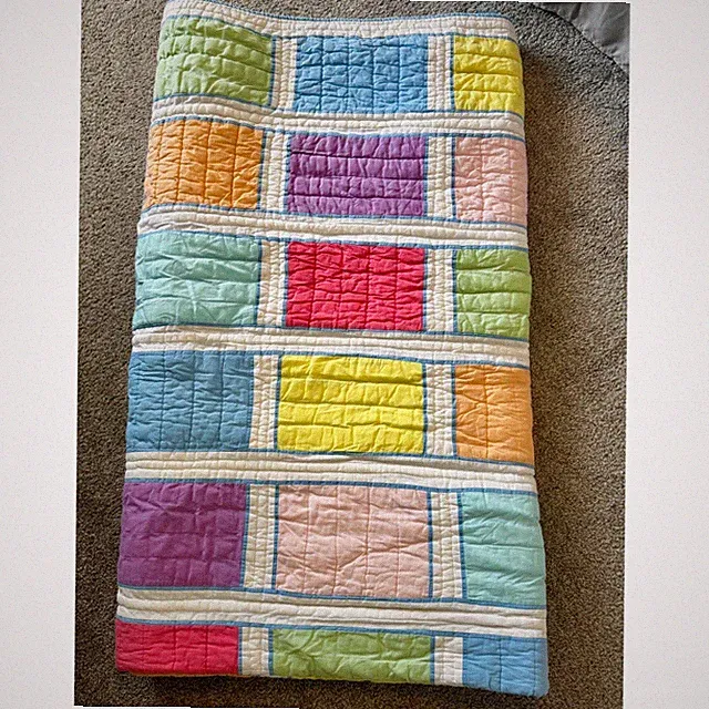 Vintage The Company Store Queen Quilt 86x96 Rainbow Block Cotton Handcrafted