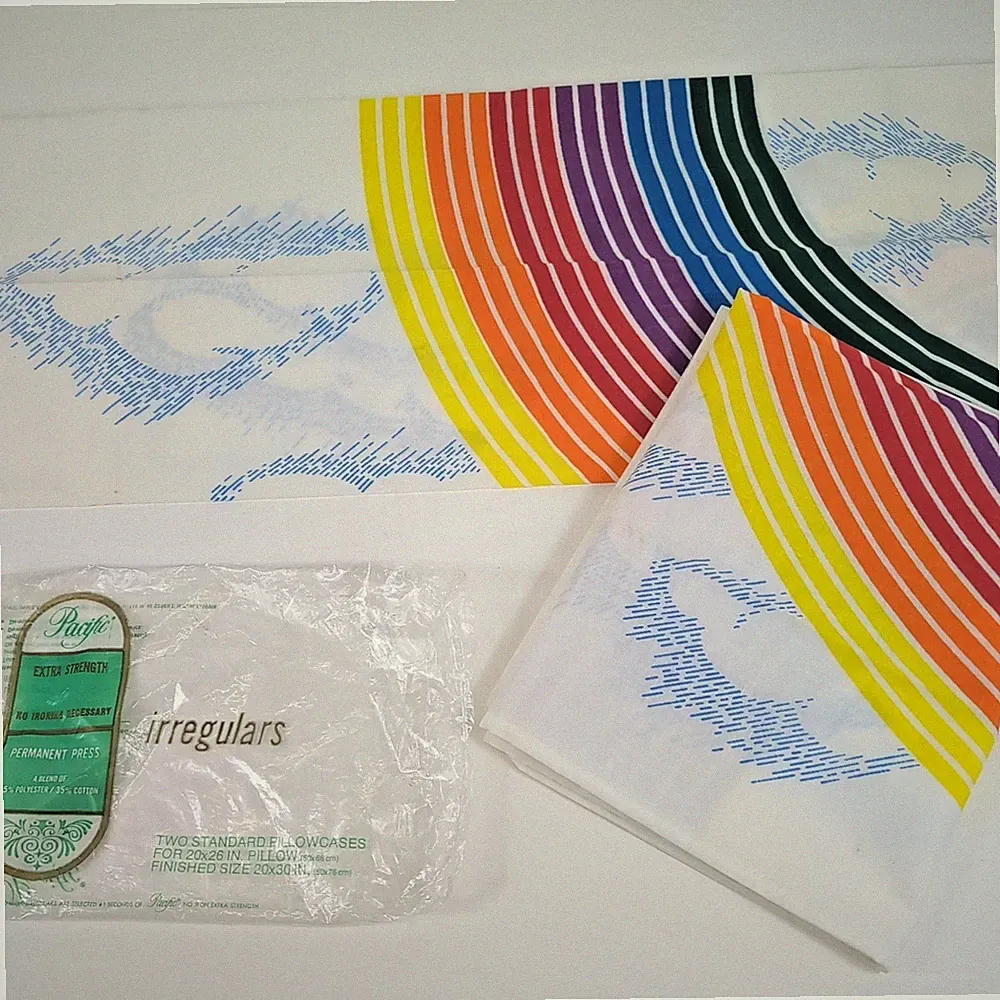 VTG 1970s Rainbow Clouds Standard Pillowcases USA Kids Room Retro NEW **READ**
