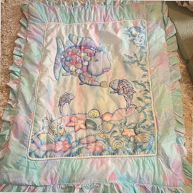 VTG Y2K Kidsline The Rainbow Fish Nursery Baby Quilt/Blanket/Comforter Rare